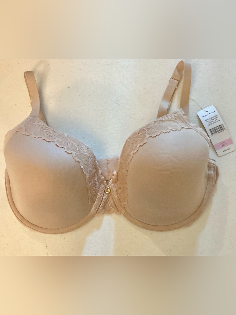 Natori Hidden Glamour Nursing Bra 36D Cafe Beige NWT Lace Maternity